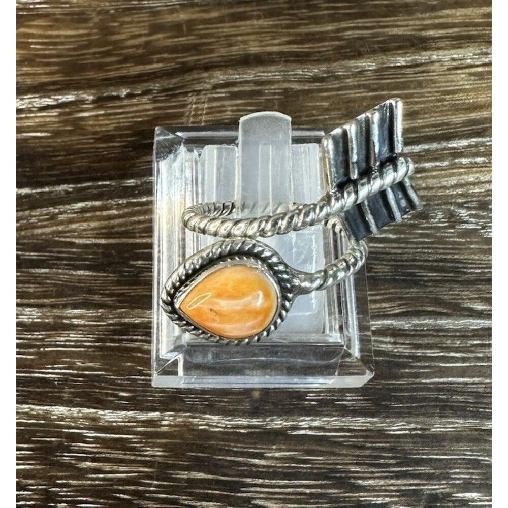 Native Southwest Sterling Silver Spiny Oyster Bypass Wrap Arrow Ring Sz 7.25
